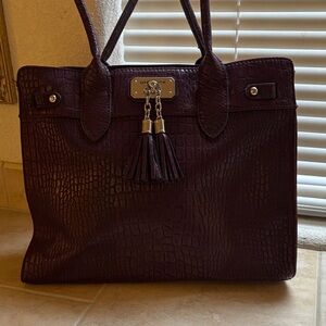 Liz Claiborne Dark Purple Crocodile-Embossed Tote